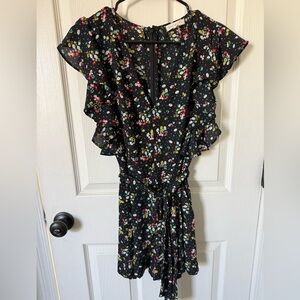 Socialite Black Floral Ruffle Romper